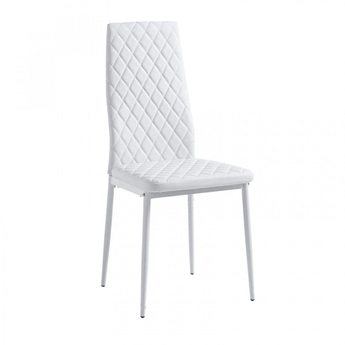 Ava Modern Diamond Grid Pattern Dining Chair Set (6-Pack) with Fireproof Leather and Metal Frame,White  