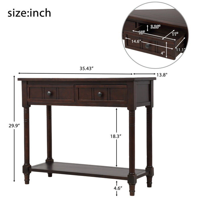 Jeremy Solid Wood Traditional Console Table With Drawers And Shelf - Espresso 