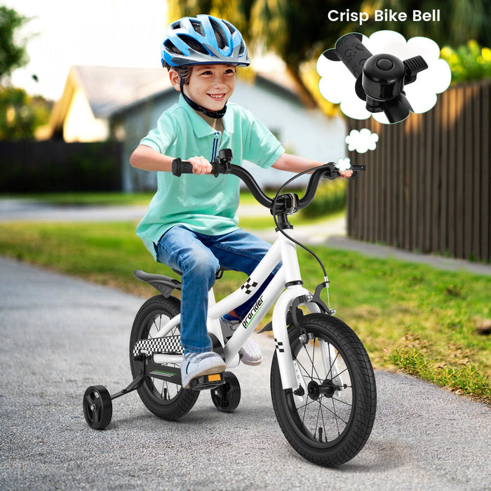 Costway 14" Kid's Bike With Removable Training Wheels & Basket For 3-5 Years Old White