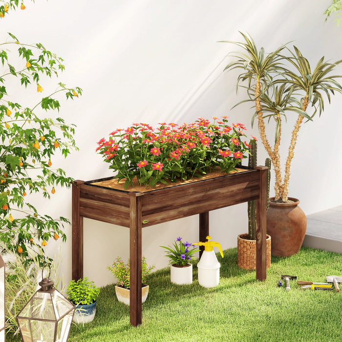 Outsunny 48"x22"x30" Elevated Planter Box, Wooden Patio Raised Garden Bed