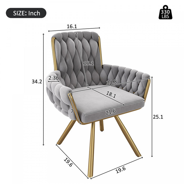 Timothy Velvet Swivel Dining Chairs with Tufted Upholstered and Metal Legs Set of 2, Grey  