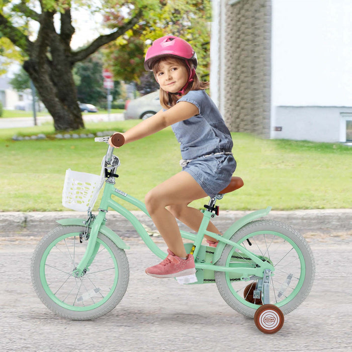 Prorider 16" Kids Bike Toddler Adjustable Bicycle With Training Wheel For 4-7 Years Old Girl Green