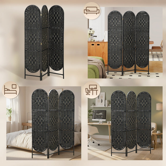 HOMCOM 3 Panel Room Divider, Bohemian Folding Privacy Screen, Black