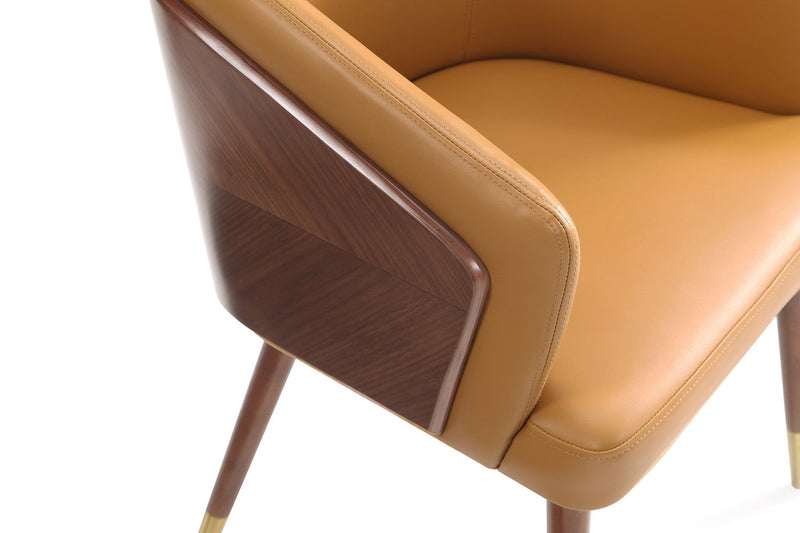 Reeva Modern Wood Vegan Leather Dining Chair in Camel - Set of 2 