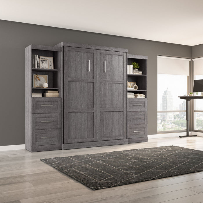 Bestar Pur Queen Murphy Two Shelving Units with Drawers 115-Inch Wall Bed - Bark Grey