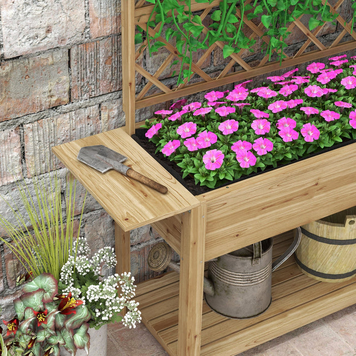 Outsunny Raised Garden Bed With Trellis And Foldable Side Shelves Natural