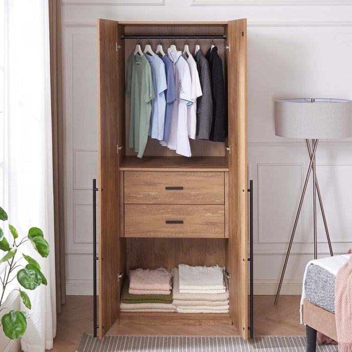 Lee Modern 32\" Wardrobe Closet in Golden Brown Armoire 
