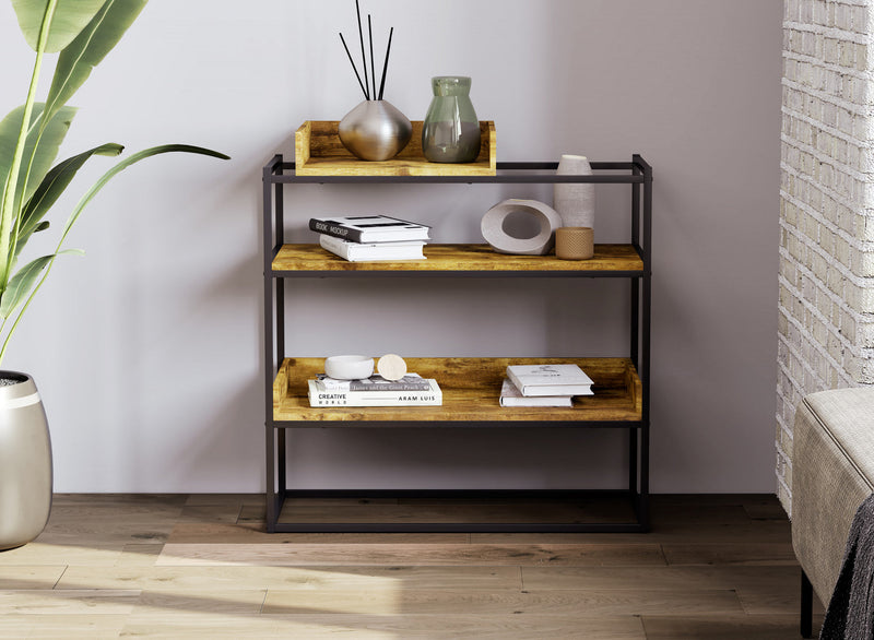 32” Console Table With Storage Shelf Brown Reclaimed Wood Black Metal 