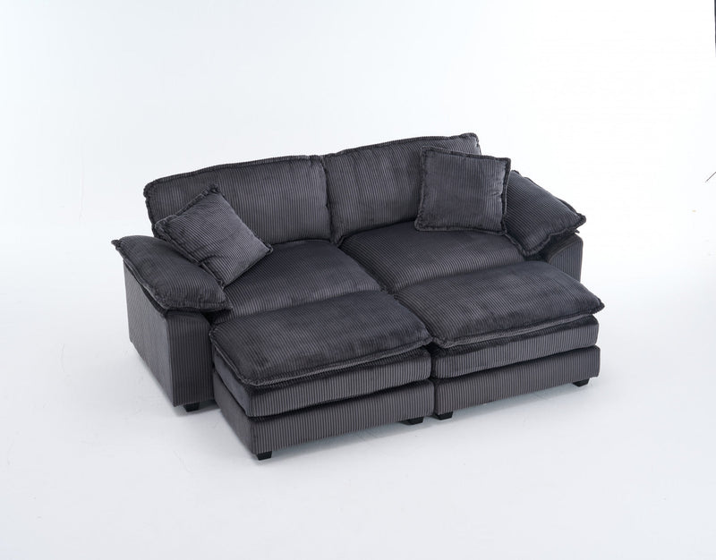 Liam 84.6\" Comfortable Cloud Modular Sofa with Corduroy Upholstered,Grey  