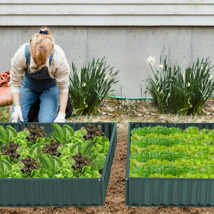 Costway 2 Pcs 3-tier Raised Garden Bed,47" X 47" X 24" Metal Outdoor Elevated Planter Box Green