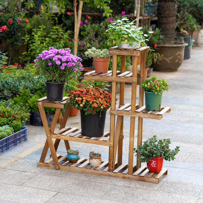 Outsunny Wood Plant Stand 5 Tier Plant Shelf Multiple Flower Pot Holder For Living Room, Patio Corne