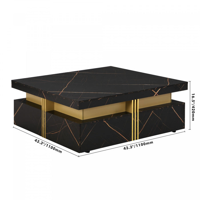 Marcia 43.3\" Square Engineered Wood Coffee Table With Storage Drawers - Black 