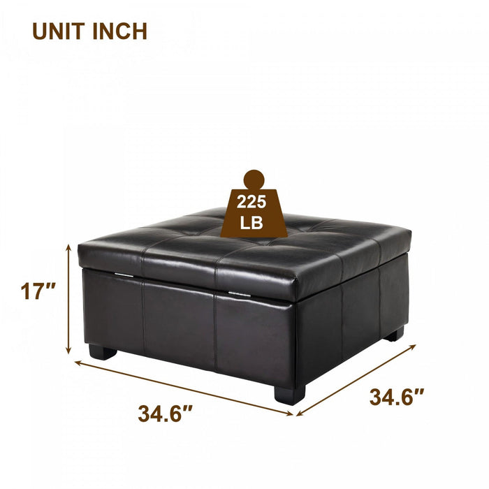 Liam 34.25\" Large Square Faux Leather Ottoman Coffee Table with Storage,Chocolate  