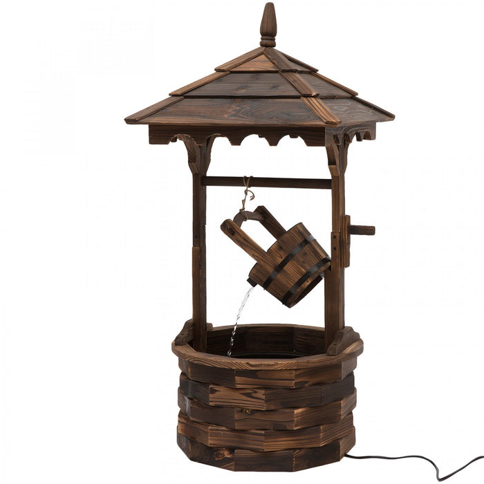 Outdoor Wooden Wishing Well Fountain With Hanging Barrel, 47.25\" Tall Rustic Waterfall Fountain With