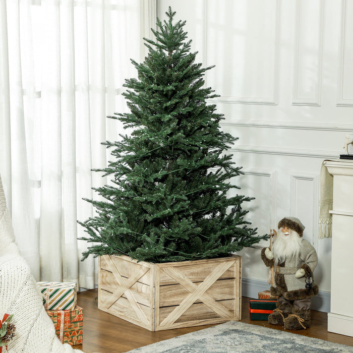 Homcom 24\" Wooden Christmas Tree Collar Box Light Distressed Wood Finish