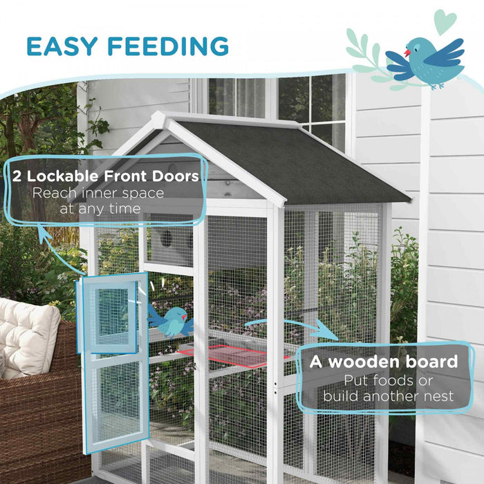 Pawhut 65\" Bird Cage Large Wooden Aviary For Canary With Standing Pole Nest Slide-out Tray, For Indo