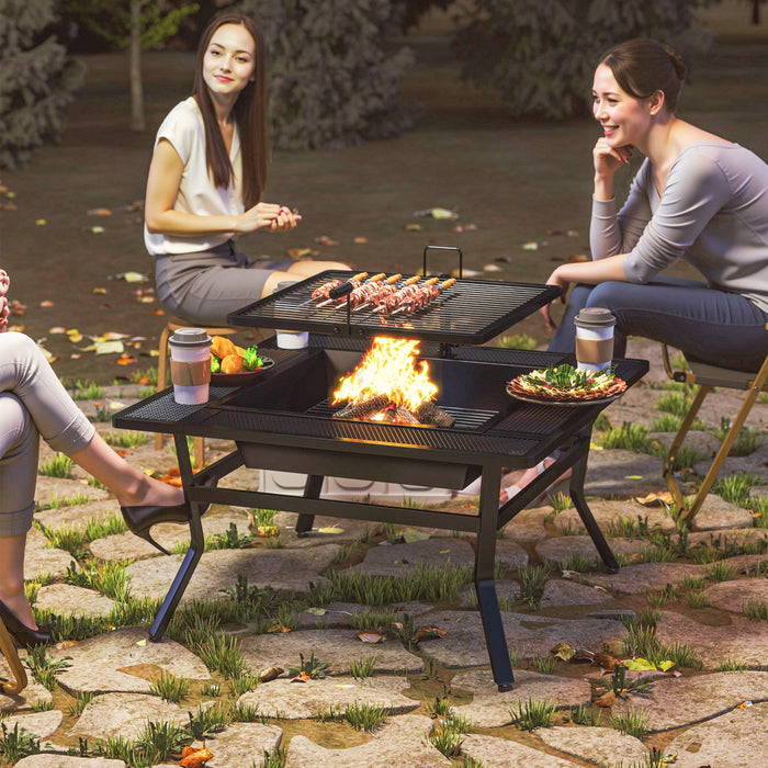 Outsunny Outdoor Fire Pit Firepit With Adjustable Grill Grate Poker, Black