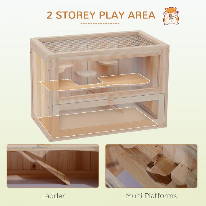 Pawhut Wooden Hamster Cage Guinea Pig Chinchilla Pet House 2 Levels Small Animals Habitat Home W/ Op