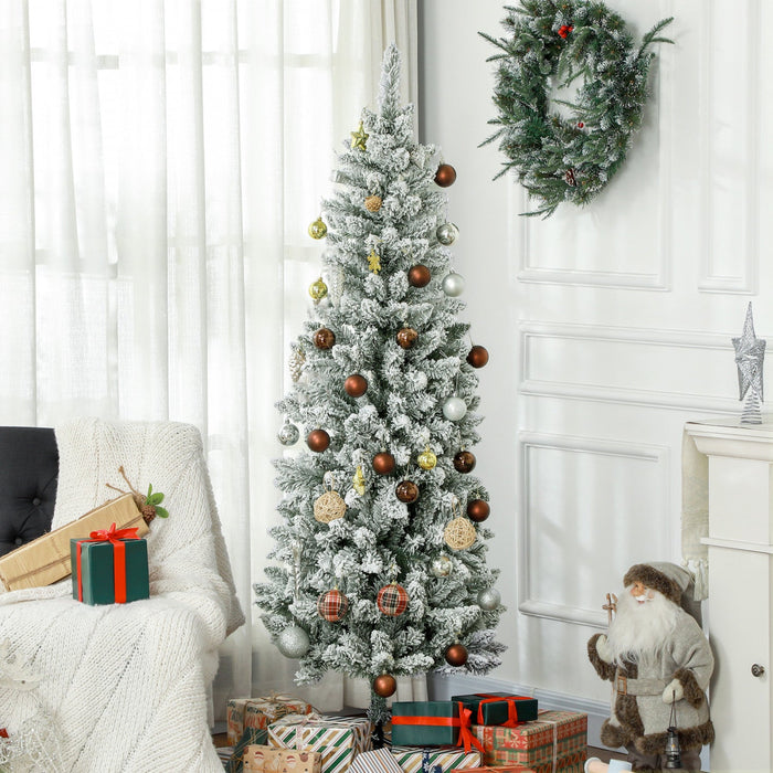Homcom 6ft Flocked Pencil Artificial Christmas Tree With Steel Base, Green