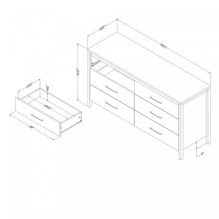 Munich 6-drawer Dresser - White And Soft Elm 