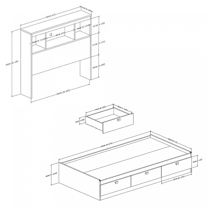 Spark Storage Bed And Bookcase Headboard Set - Pure White 