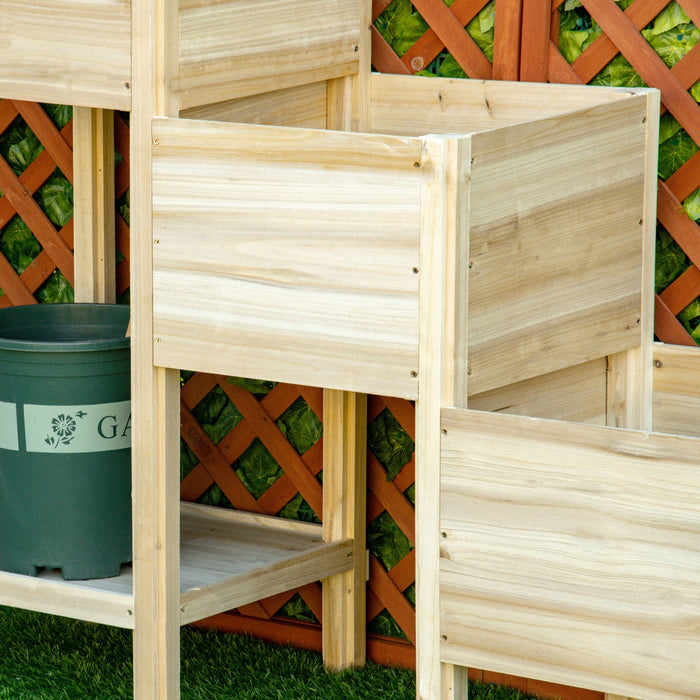 Outsunny 49'' X 18'' X 43'' 3-tier Raised Garden Bed W/ Storage Shelf And Drainage Hole, Wood Elevat