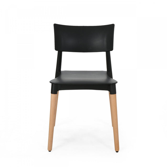 Mason Dining Chair Set Of 2 With Polypropylene Seats And Soild Wood Legs - Black 