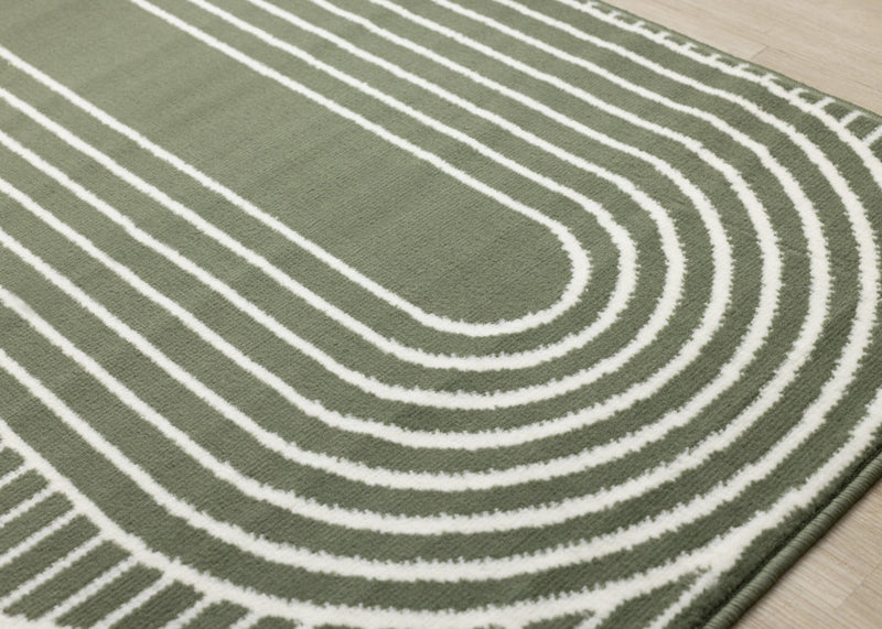 Forte Green White Modern Geometric Arches Area Rug - 7'9\" x 10'6\"