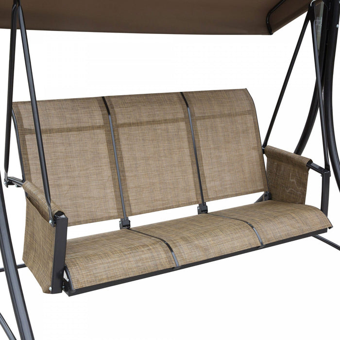 Outsunny 3 Person Outdoor Porch Swing Chair W/ Adjustable Canopy, Brown