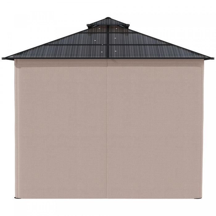 Outsunny 9' X 10' Double roof Hardtop Gazebo With Nettings curtains Khaki