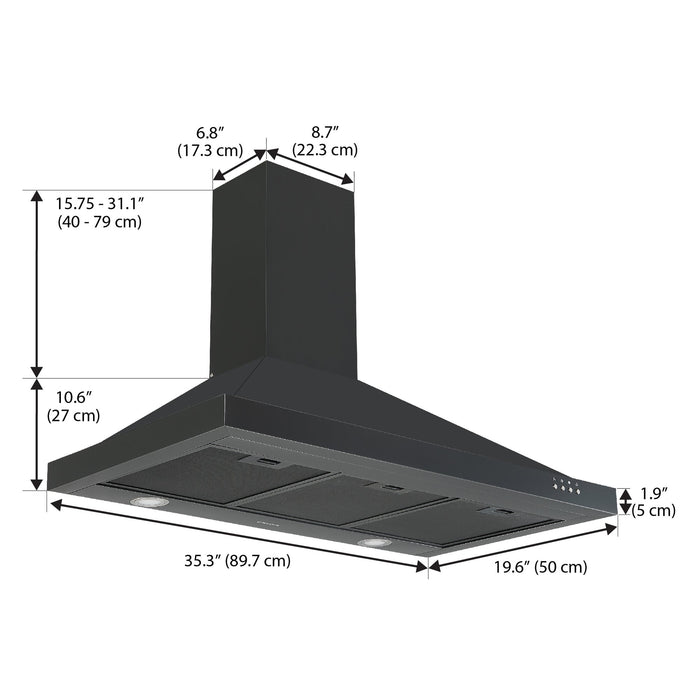 Ancona 36\" Convertible Wall-Mounted Range Hood - AN-17017BSS 