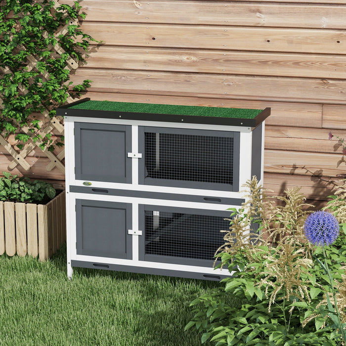 Pawhut Rabbit Hutch, Wooden 2 Tier Bunny Guinea Pig Cage With Openable Top, Slide-out Tray, Ramp, As