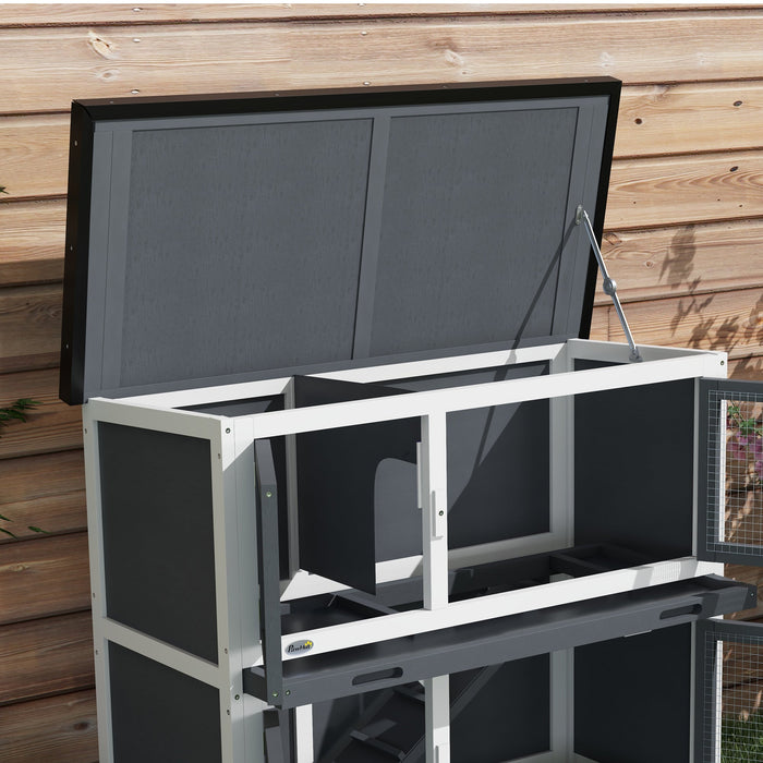 Pawhut Rabbit Hutch, Wooden 2 Tier Bunny Guinea Pig Cage With Openable Top, Slide-out Tray, Ramp, As