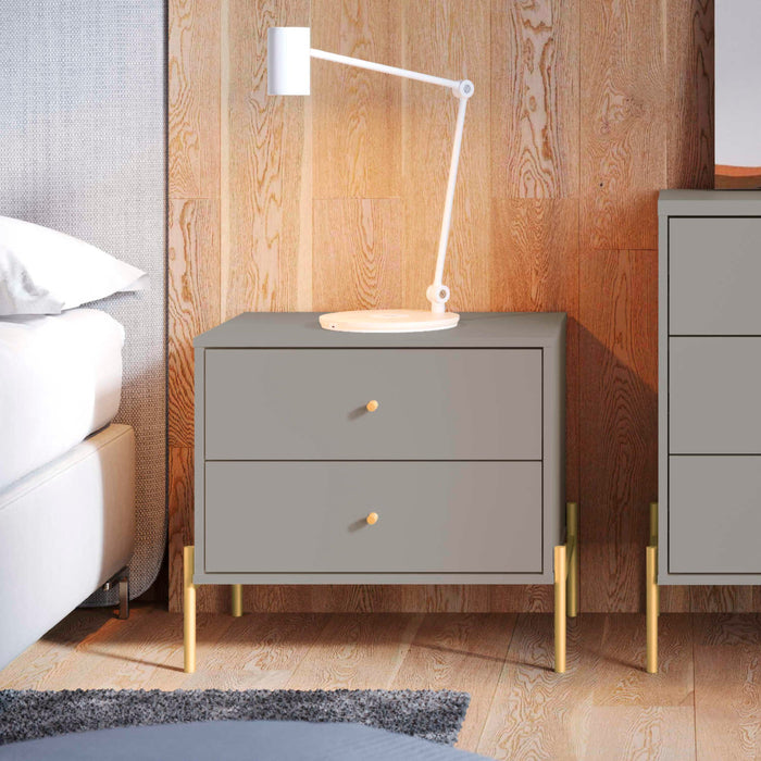 Manhattan Comfort Jasper Nightstand with Steel Gold Legs - Grey Gloss
