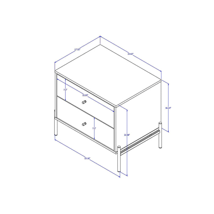 Manhattan Comfort Jasper Nightstand with Steel Gold Legs - Grey Gloss