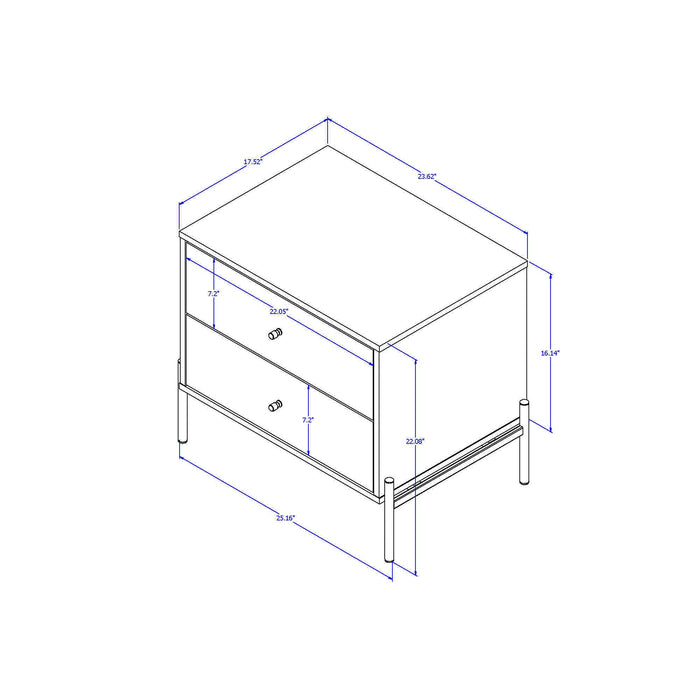 Manhattan Comfort Jasper Nightstand with Steel Gold Legs - Off White Matte