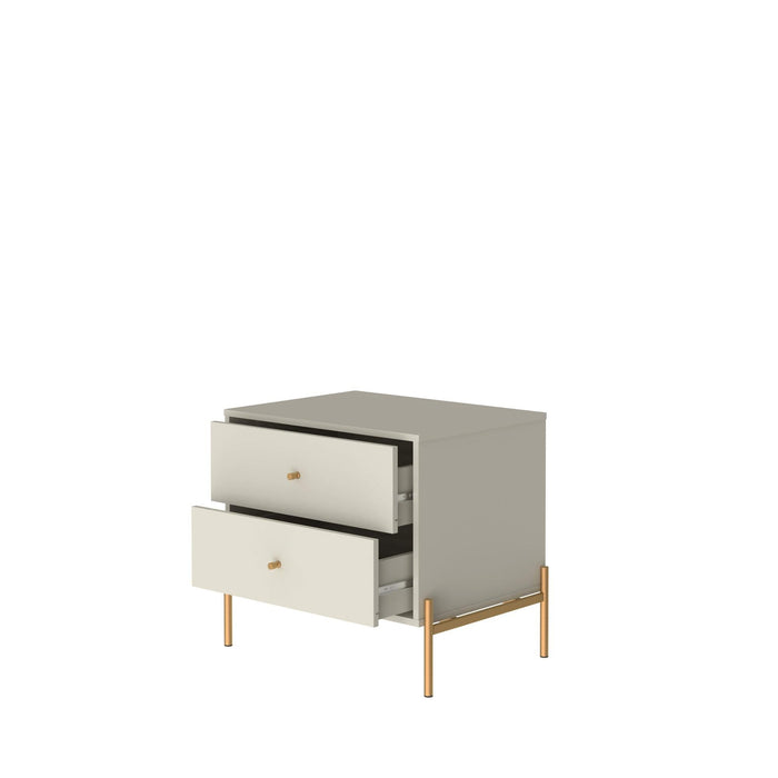 Manhattan Comfort Jasper Nightstand with Steel Gold Legs - Off White Matte