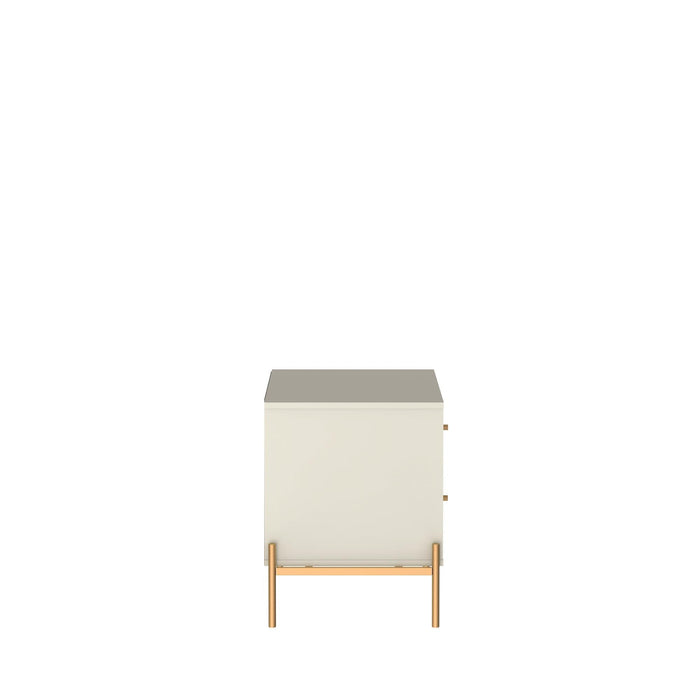 Manhattan Comfort Jasper Nightstand with Steel Gold Legs - Off White Matte