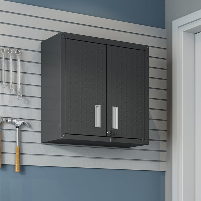 Manhattan Comfort Fortress 30\" Floating Textured Metal Garage Cabinet with Adjustable Shelves - Charcoal Grey