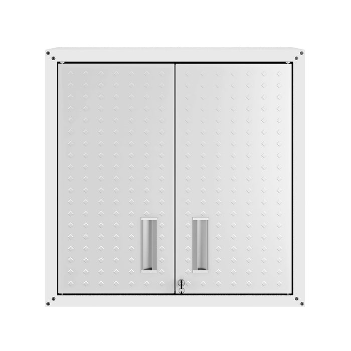 Manhattan Comfort Fortress 30\" Floating Textured Metal Garage Cabinet with Adjustable Shelves - White