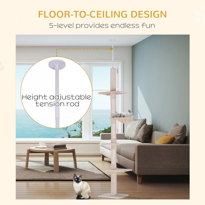 Pawhut 8.5ft Cat Climbing Tree 5-tier Kitty Activity Center Floor-to-ceiling Cat Climber Toy With Sc