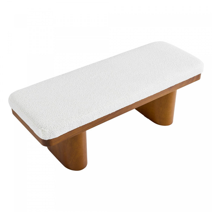 Olivia 47.5\" Wood Bed Bench Ottoman with Teddy Velvet Upholstery and Wooden Legs,Brown  