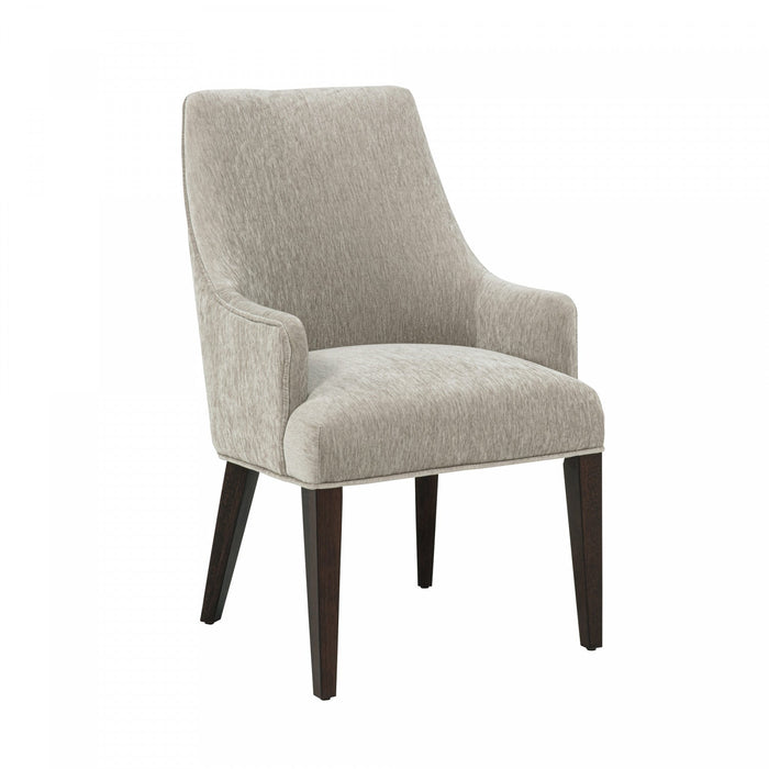 Beever Modern Chenille Wood Armchair in Taupe - Set of 2 Dining Chair 