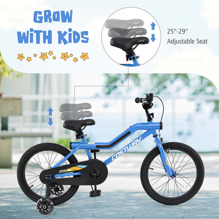Costway 18" Led Lighted Kids Bike With Adjustable Seat Coaster Brake Training Wheels Blue