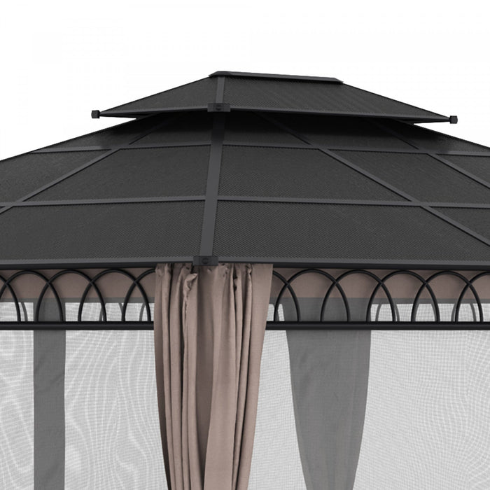 Outsunny 10' X 12' Outdoor Gazebo Canopy, Double roof Hardtop Gazebo With polycarbonate Roof, Steel 
