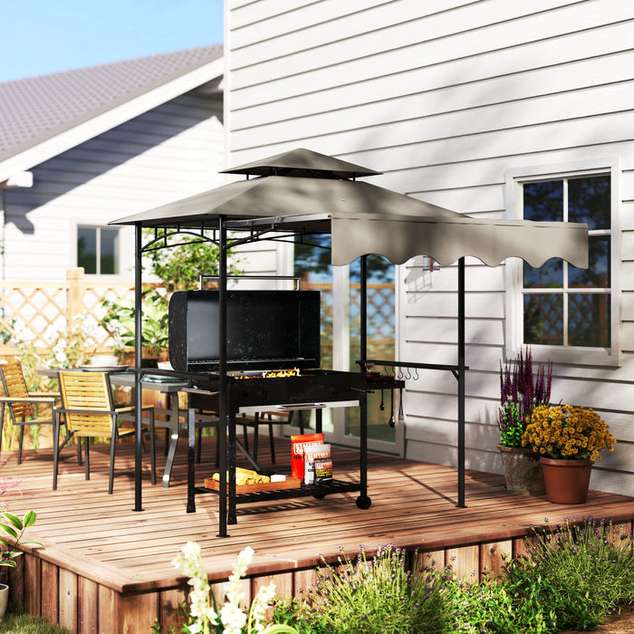 Outsunny 8' X 5' Grill Gazebo, Double Tiered Barbecue Gazebo, Light Grey