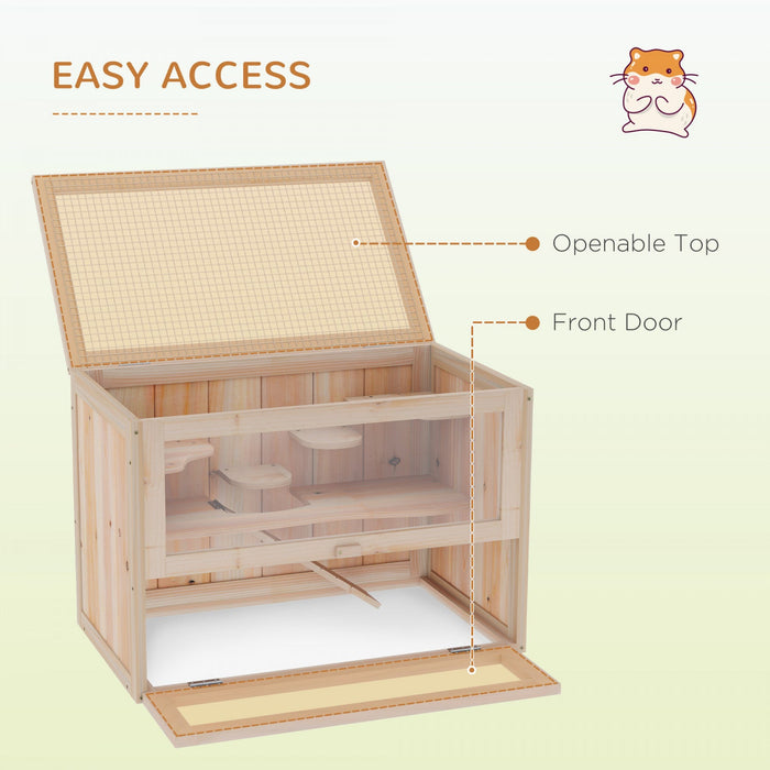 Pawhut Wooden Hamster Cage Guinea Pig Chinchilla Pet House 2 Levels Small Animals Habitat Home W/ Op