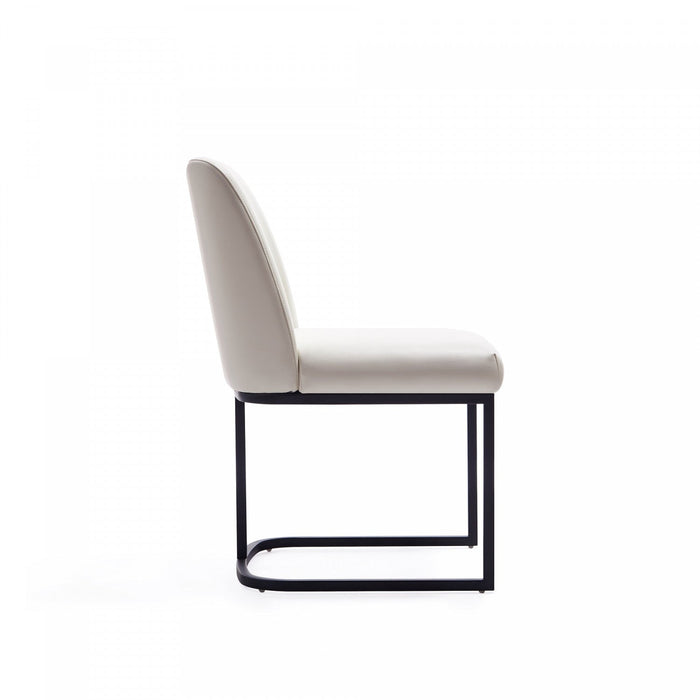 Serena Modern Metal Vegan Leather Dining Chair in Ivory - Set of 2 