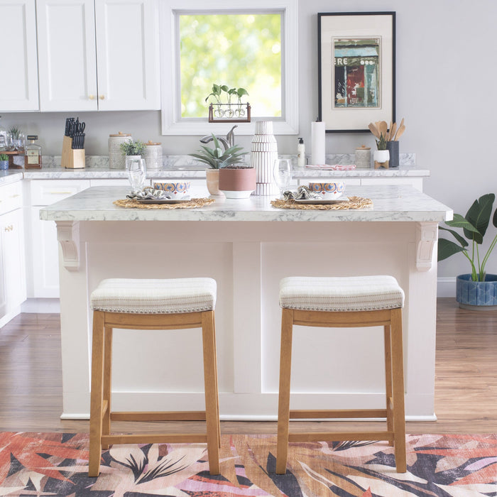 Claridge Linen-Look Fabric Backless Counter-Height Stool - Rustic Stripe