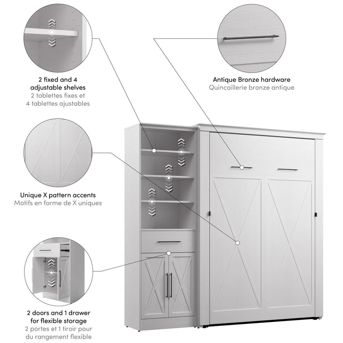 Bestar Key West Full Murphy Bed & Closet Organizer with Drawer & Doors (88 W) - Pure White Oak